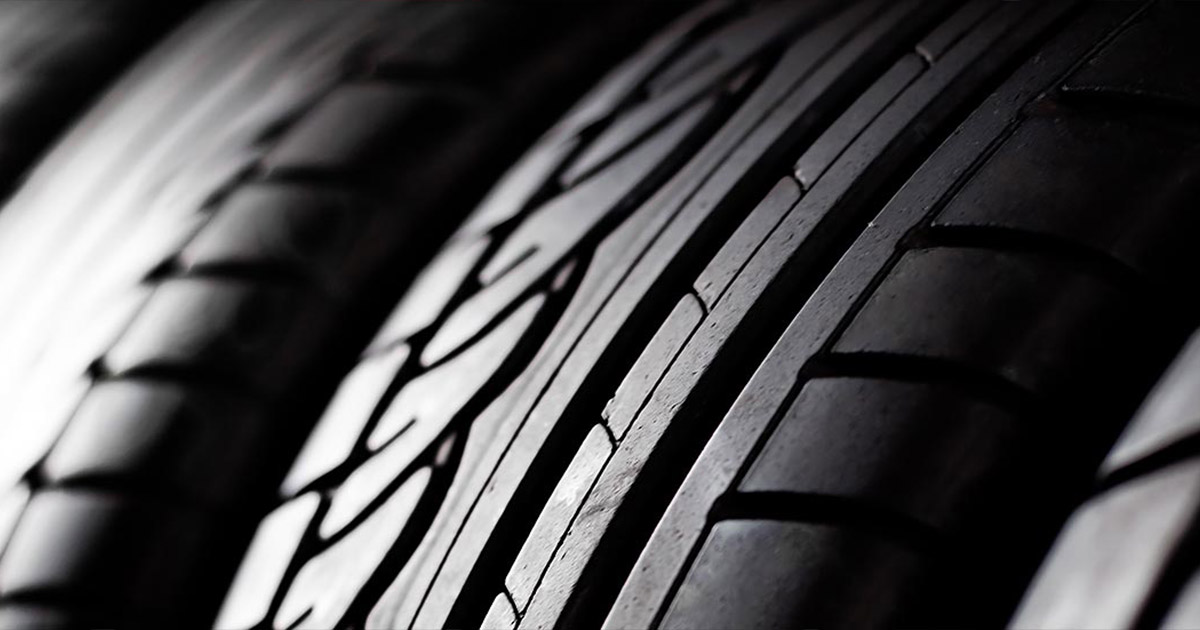 Multiple tires lined up next to each other.