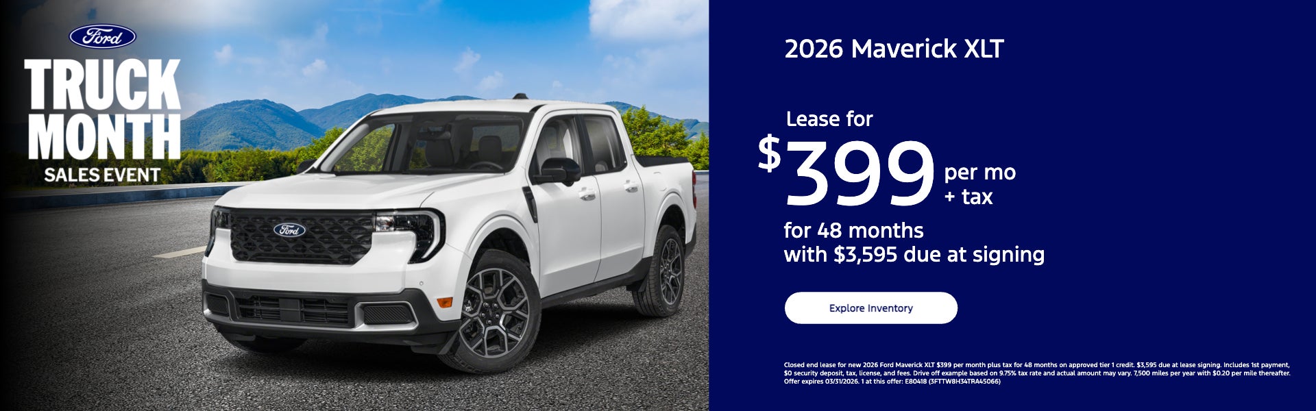 Lease for $399 per mo + tax for 48 months with $3,595