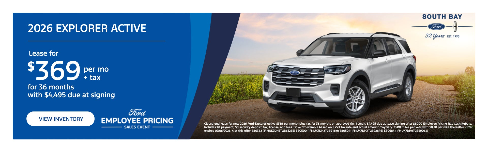 2026 Explorer Active | Lease for $369 per mo