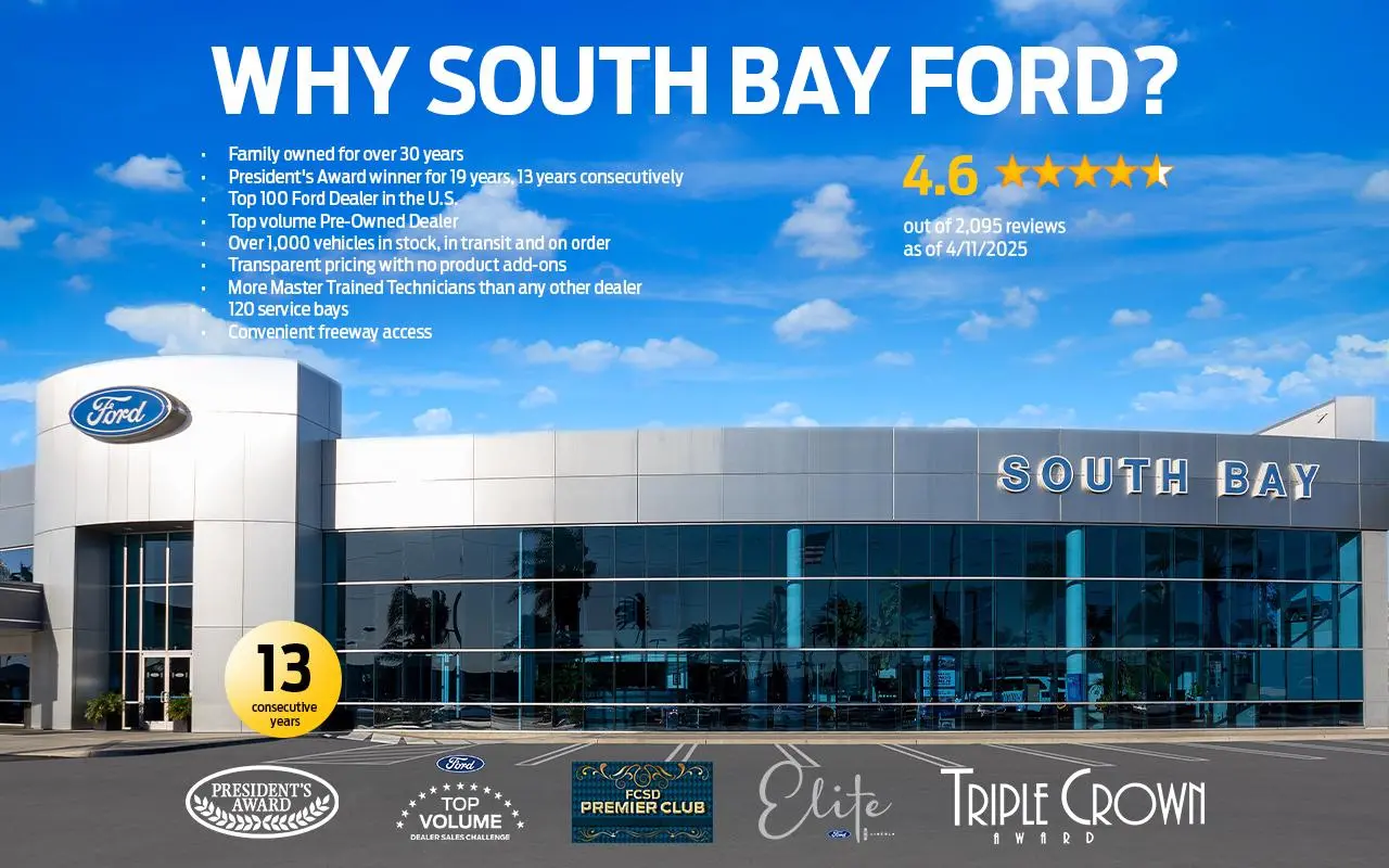 South Bay Ford dealership with awards, 4.6-star rating, and reasons to choose them banner